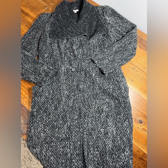 J Jill Women's Gray Black Wool Blend Coat One Button Draped longline Coatigan S - Picture 3 of 11